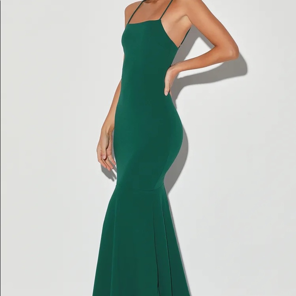 Lulus Tier and There Hunter Green Tiered Trumpet Hem Maxi Dress